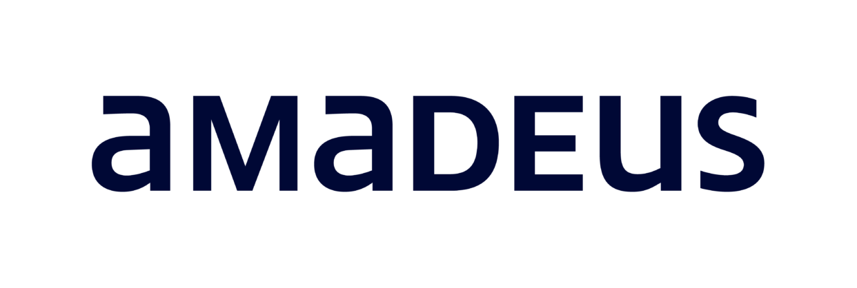 The word "AMADEUS" in dark blue, bold uppercase letters on a black background.